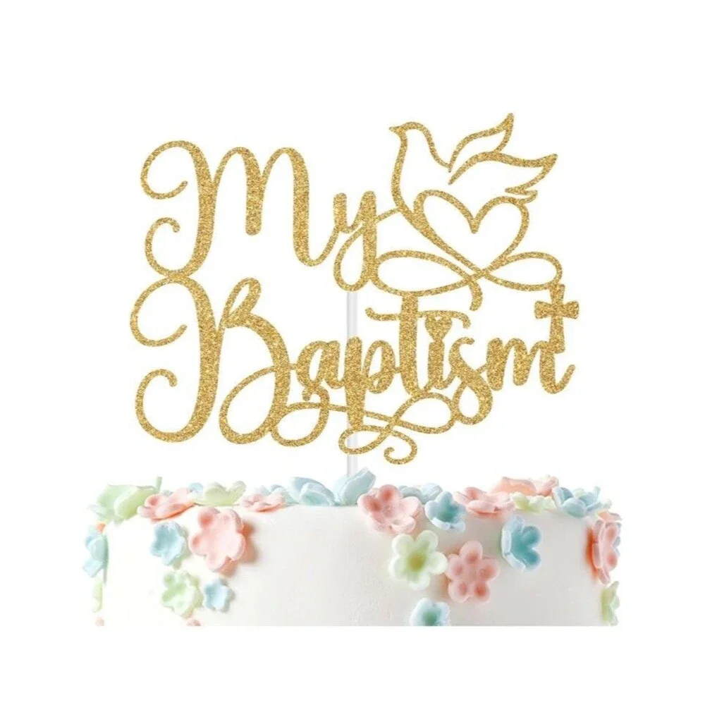 Gold Glitter  My Baptism Cake Topper